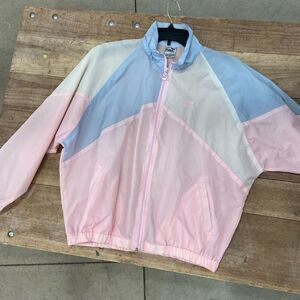 Vintage 80s Puma Pastel Pink, Blue, White Colorblock Windbreaker Jacket - SZ L